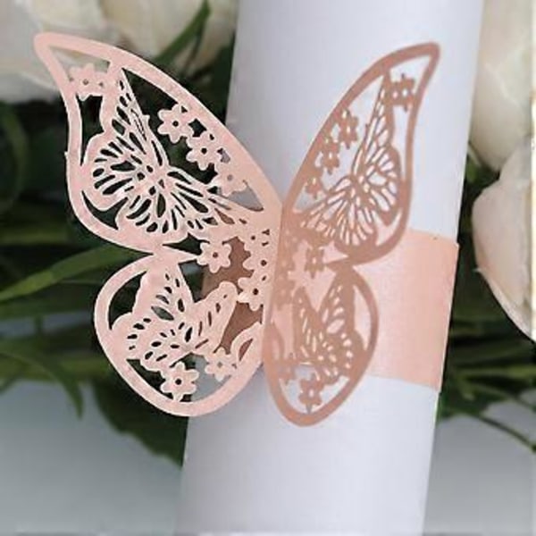 Serviettringar Bröllop Fest Handduk Hållare Fjäril Pärlemor Pappers Spänne Middagsbordet Tillbehör (100 st Rosa)