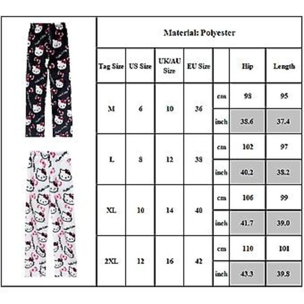 Kawaii Søte Pyjamas For Kvinner Jenter Tegneserie Katt Kitty All Over Print Flanell Jul Anime Myke Sovepyjamas Bukser (XL Svart)