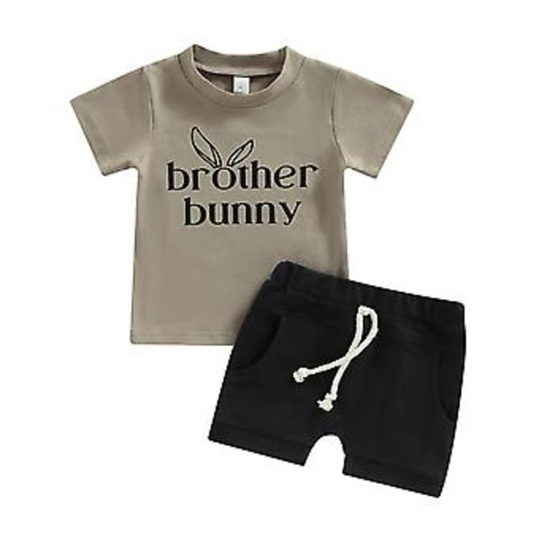 0-3 år Nyfödd Babypojke Påskkläder Kortärmad Bokstavstryckt T-shirt Toppar och Shorts Påsk Vår Sommar Casual Kläder Set (2-3 år)