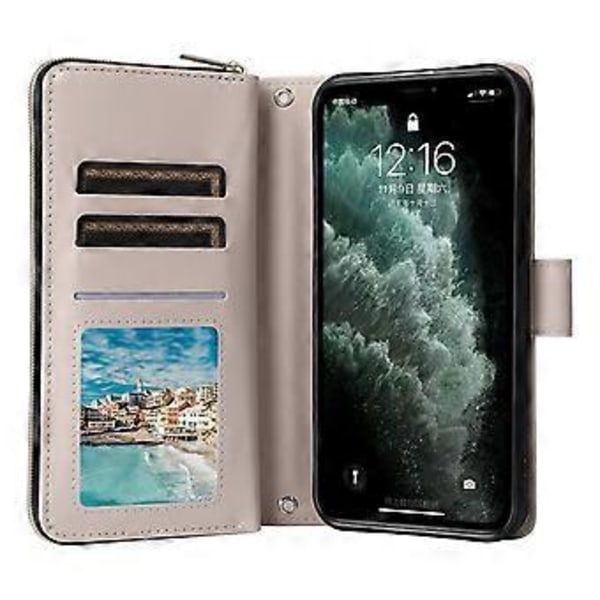 Til iPhone 11 Pro Etui Rhombus PU Læder Flip Telefon Cover Lynlås Pung (Style B)