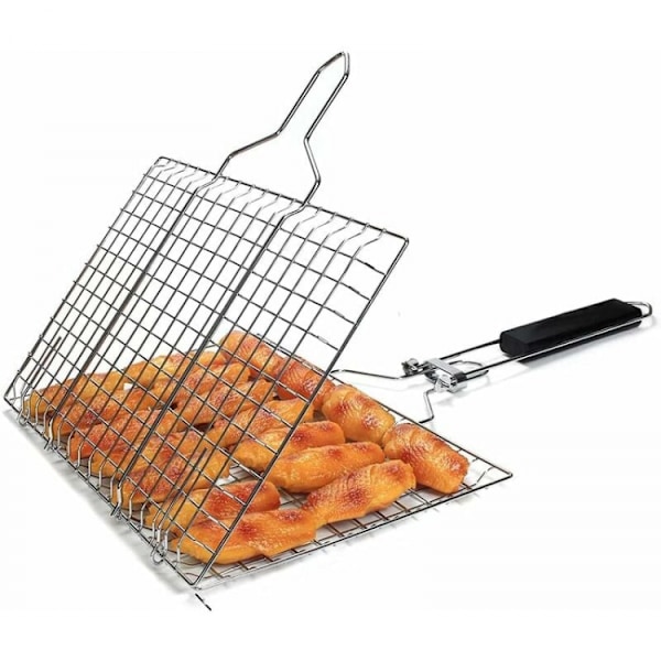 Grilling Basket with Wooden Handle, Foldable Portable Barbecue Gr