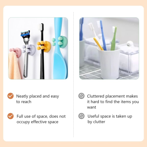 6 delar väggmonterad tandborsthållare, multifunktionell självhäftande