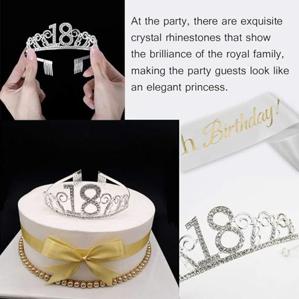 Glad 18-års fødselsdagskrone, fødselsdagspigebånd og tiara 18 år O