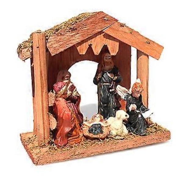Julepynt Julekrybbe Ornamenter Jesu Fødsel Krybbe Kammer Jesus Fødselsscene Religiøse Kirkepynt 14*7*13cm (A)
