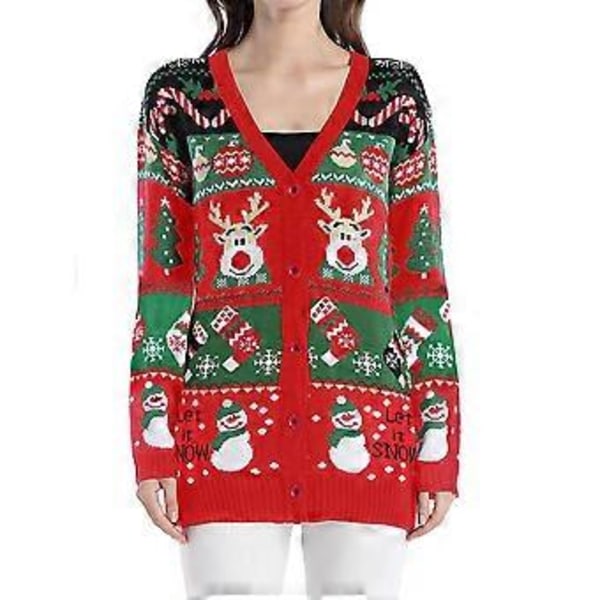 Naisten Ruma Jouluneuletakki Jouluhauska Xmas Napitettu Neuletakki Ulkovaatteet (XL Punainen)