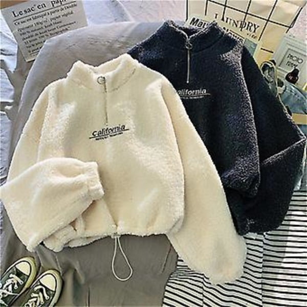 Höst-Vinter Begränsad Utgåva Cashmere Dammode Löst Brev Kort Tröja (L Vit)