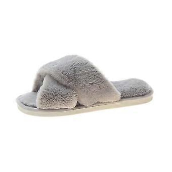 Damtofflor med öppen tå i varm bomull (36-37 Khaki)