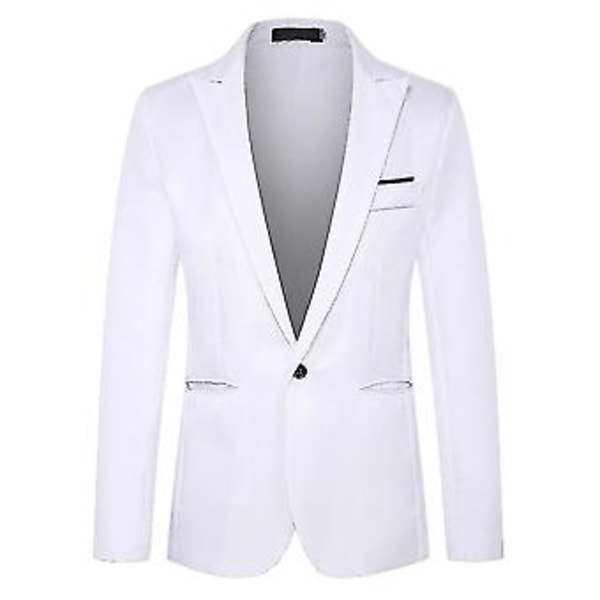 Herre Blazer med Én Knap Hakket Revers Formel Fest Aften Business Jakkesæt Jakke Høj Kvalitet (XL Hvid)