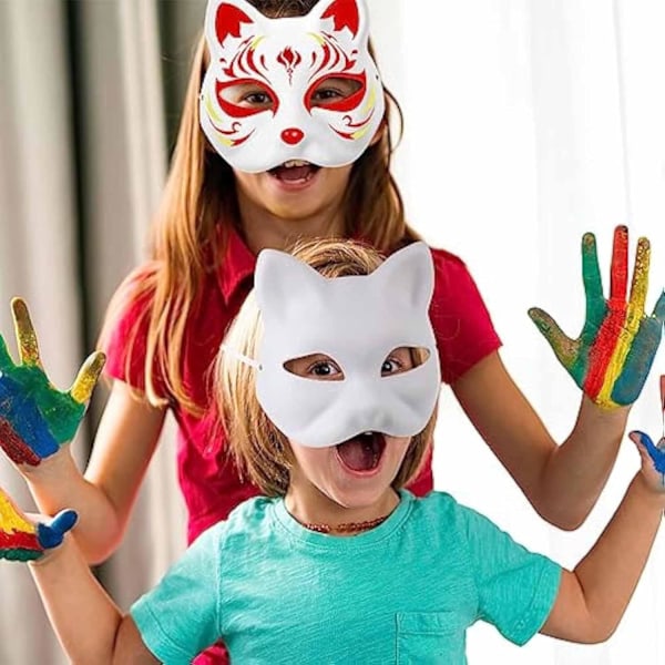 Maske Hvit Maling Katt Maske Papir Umalt Blank DIY Maskerade Maske Rev Halv Ansikt Kle Deg Ut Maske  3Pcs