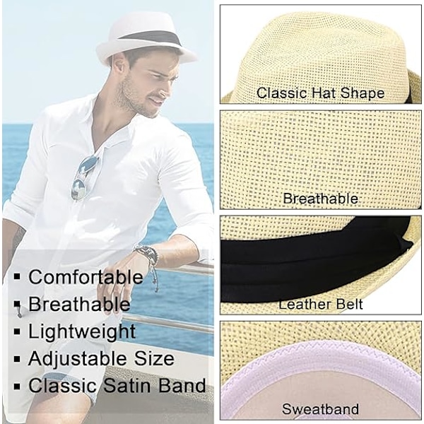 Sommarhatt i Halm, Klassisk Kort Brätte, Strandhatt, Fedora för Män/Kvinnor