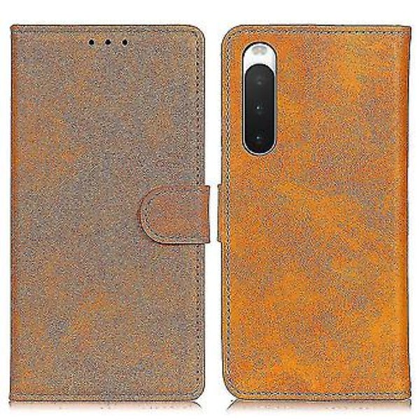 Sony Xperia 10 V -puhelimelle lehmännahkajäljitelmä puhelinkotelo lompakolla, jalustalla, PU-nahkainen suojakuori (ruskea)