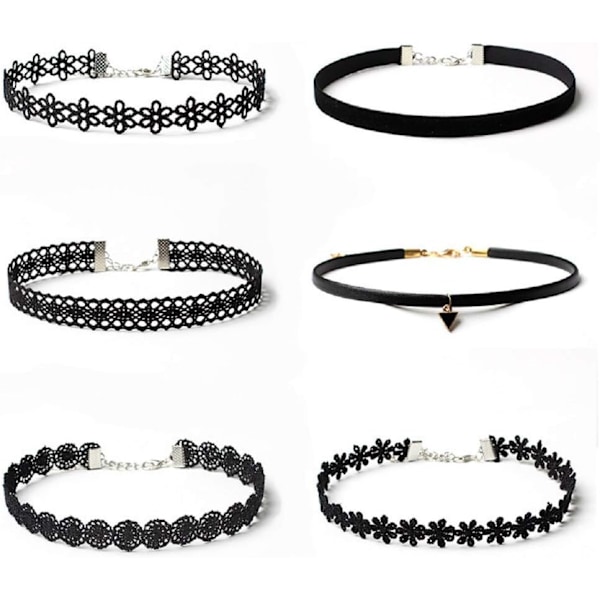 6 st Halsband Svart Sammet Choker Set Klassiska Gotiska Tatuering Spets Chokers