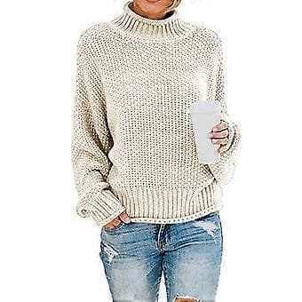 Dame Turtleneck Batwing Erme Oversized Genser S Hvit(M Hvit)