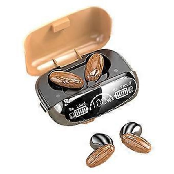 Puukuvioiset Bluetooth-kuulokkeet, binauraaliset, yksityinen malli, virran näyttö, urheilukuulokkeet ilman viivettä, melua vaimentavat kuulokkeet (pähkinäpuukuvio)