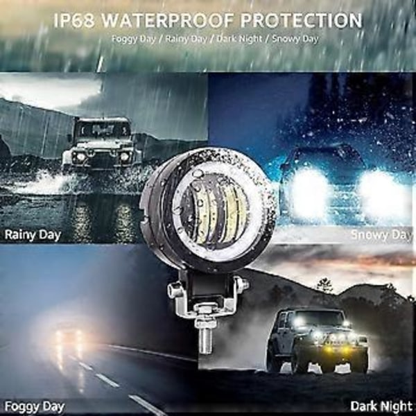 Par 3 Runde LED Tåkelys DRL Angel Eyes 6000K 80W 8000lm 10-80V DC Led Project Hvit SUV Motorsykler IP68 Vanntett Justerbare Monteringsbraketter 3