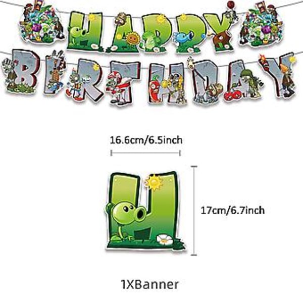 Plants vs. Zombies PVZ Barn Dekorationer för Barnfest - Ballonger, Banner, Tårta Topper, Tillbehörssatser ( )