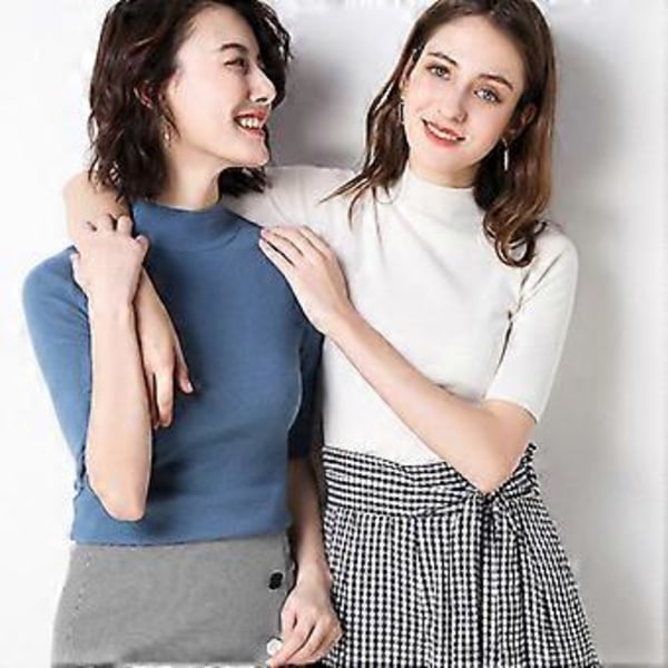 Cashmere Turtleneck Kort Ermet Strikket Pullover Tee Base T Ull Cashmere Genser for Kvinner (M rosa)