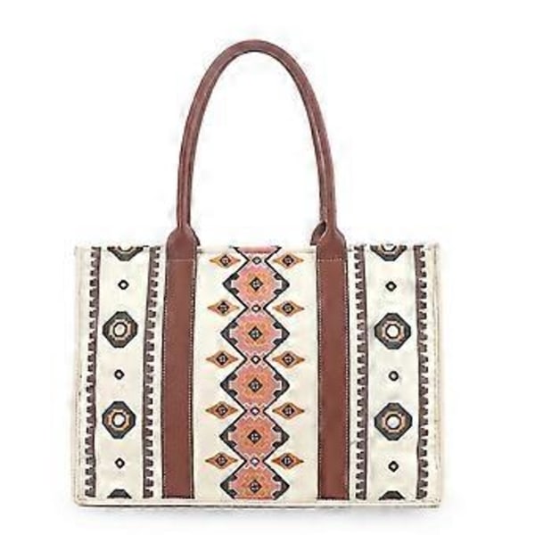 Tote-laukku Western-lompakot naisille Olkaimella Boho Aztec-käsilaukut UUSI (Valkoinen)