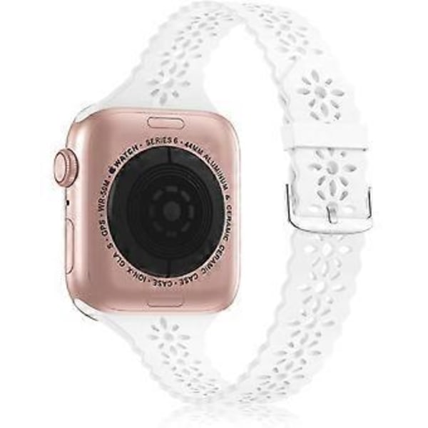 Lace Silikonrem Kompatibel med Apple Watch 42/44/45mm, Slank Smal Tynd Udhullet Skallende Sportrem Blød Udskiftningsrem, Hvid