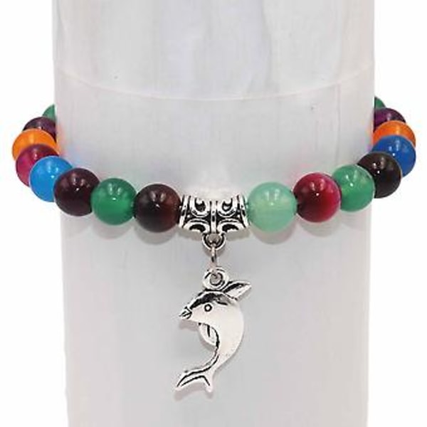 Engros Naturstenperler Delfin Tigerøje Agater Mala Perler Armbånd Bangles Charm Til Kvinder Mænd Yoga Armbånd Femme Gave (Farverige Striber)