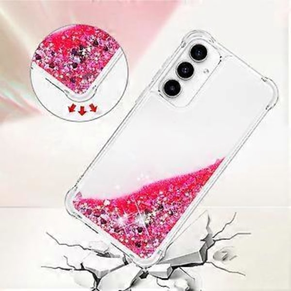 For Samsung Galaxy A35 5G TPU Deksel Glitter Flytende Sand Støtsikkert Telefon Bakdeksel (Rosa/Hjerter)