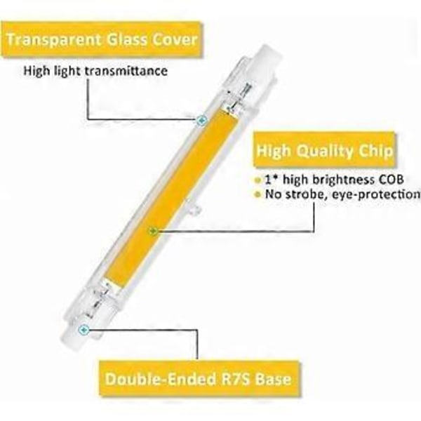 R7S LED-lampa, 20W, Kallvit 6000K, Ej Dimbar, Slim COB LED-lampa (2-pack)