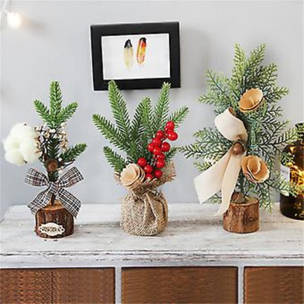 Miniatyr Julgran Små Träbordsprydnader Juldekoration Nyår (Röd Frukt)