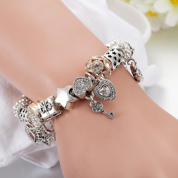 Kvinnors berlockarmband, Star Beaded Armband, Nyckelhänge, Alla hjärtans dag presenter för damer, flickor