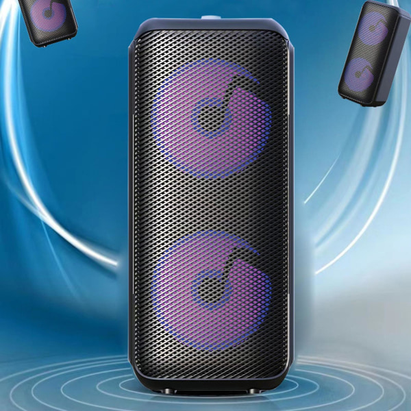 Bluetooth högtalare, trådlöst bärbart Bluetooth stereoljud med lampor, danshögtalare utomhus plug-in kort Högeffekts subwoofer Black