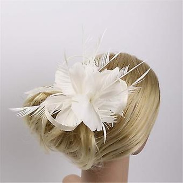 Fascinatorer til Kvinder Bryllups Fascinator Hat Blomst Mesh Fjer Pandebånd QB-Hvid