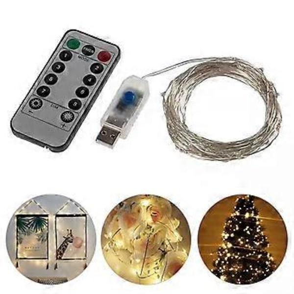 Ljusslinga inomhus 20 m längd fjärrkontroll 8 ljuslägen koppartråd LED-slingor för hem träd fest