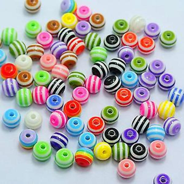 200 kpl 6 mm värikkäitä raidallisia akryylihelmiä DIY-korujen valmistukseen ja käsitöihin (satunnainen väri)