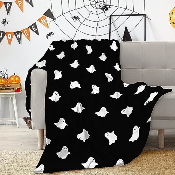 Halloween Ghost Throw Blanket Söt Spökefilt för Picknick Camping Resor Lätt Fuzzy Mysig Throw Blankets för Liv