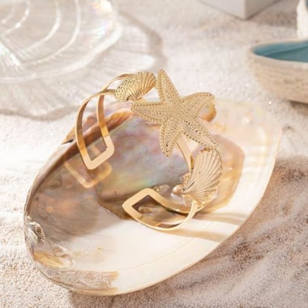Strandarmbånd til kvinder i guld med stjerneformet armbåndssæt med stjerneformet ring - Smykker med stjerneformet armbånd til V