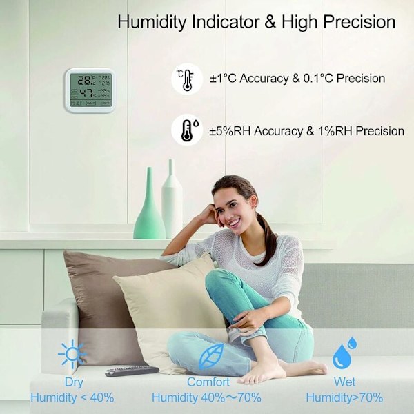 Inomhus termometer hygrometer med hög noggrannhet, digital LCD Tem