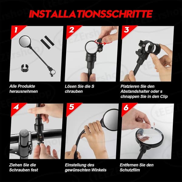 Set med 2 cykelbackspeglar för 22-32 mm styren, 3d säkerhet, 360