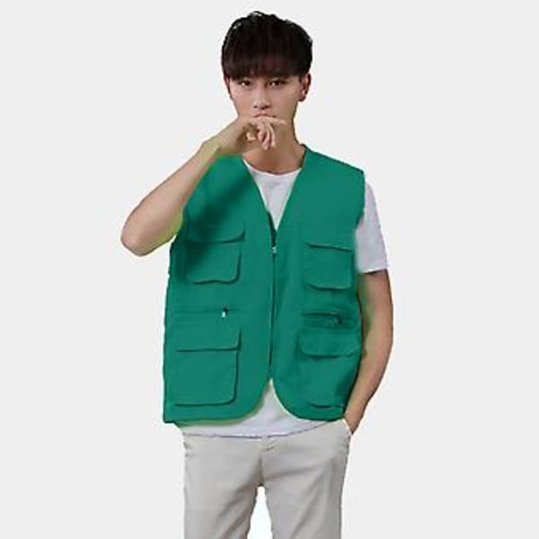 Yksivärinen monitaskullinen liivi V-kaula, vetoketjullinen, ohut, unisex, ulkoilmakuvaajille, vapaaehtoisille, vaellukseen (2XL Oranssinen)