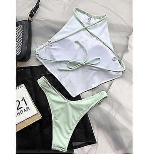 Dam Badkläder Baddräkt Högmidjad Baddräkt Tvådelad Baddräkt Bikini Set Bikini Fiis Flerfärgad Valfritt (L GRÖN)
