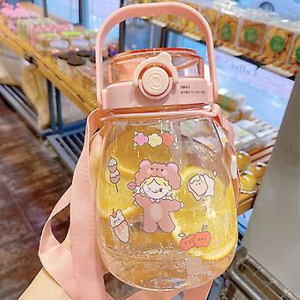 Sööt Tyyli Vesipullo Suuri Kapasiteetti 1300ml Iskun Kestävä Pp Ympäristöystävällinen Juoma-astia (Vaaleanpunainen (1300ml))