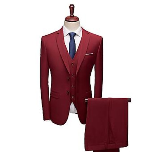 Fianao Liikepuvun 3-osainen setti, Slim Plus Size, Yksivärinen suorat housut, erillinen (2XL Viininpunainen)