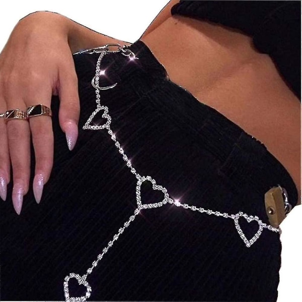 Rhinestone Body Chains Belt Crystal Waist Chains Heart Pendant Summer Beach Waist Body Jewelry Festival Belt Belly Jewelry