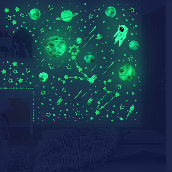 Glow-in-the-Dark Astronaut Planet Star Väggdekal Vardagsrum D