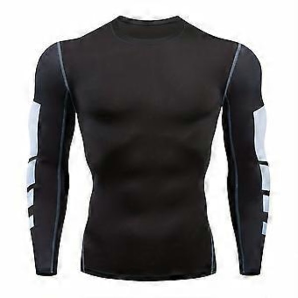Sports fitness tights herre langærmet hurtigtørrende toppe løb basketball træning sport (XL)