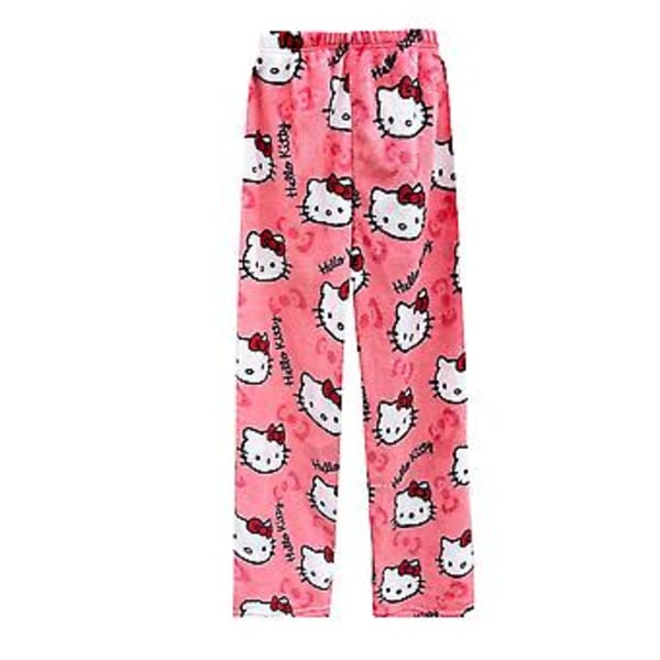 Kawaii Søde Pyjamas Til Kvinder Piger Tegneserie Kat Kitty All Over Print Flanel Jul Anime Bløde Sove Pyjamas Bukser (L Rose Rød)