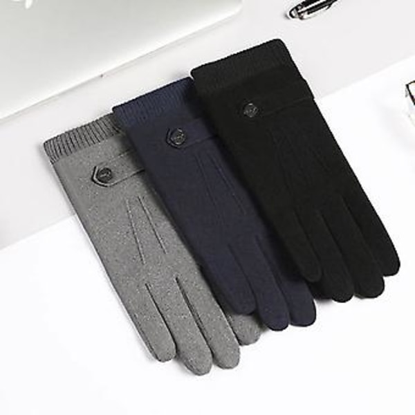 Håndvarmere for menn, høst og vinter, berøringsvennlige, kunstig skinn, tykke, myke fôr, elastisk strikket mansjett, kjøring, sykling, teksting, vindtette votter (svart)