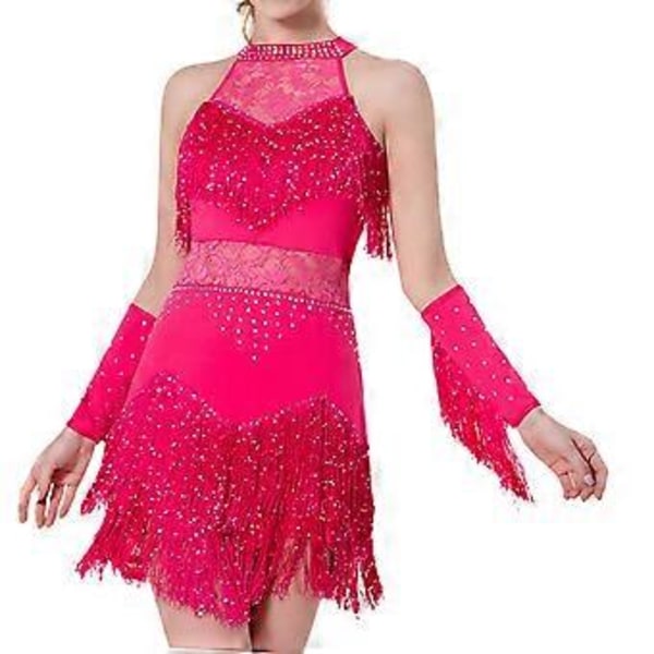 Naisten tanssi hapsu mekko kimalteleva tyylikäs glittermekko festivaaleille Tangoon (Ruusunpunainen 3XL)