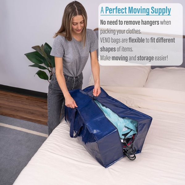 4 Pack Blue Extra Large Heavy Duty Moving Bags with Backpack Stra