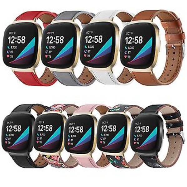 For Fitbit Versa 3 smartklokke klassisk dobbeltsidig førstelags ku-skinn lærrem for Fitbit Versa 3 / for Fitbit Sense band For Fitbit Sense Rød