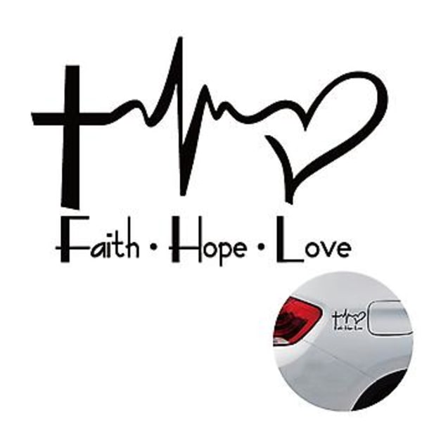 Faith Hope Love Vinyl Bilsticker Tegneserie Jesus Kristent Religiøst Bibelsymbol
