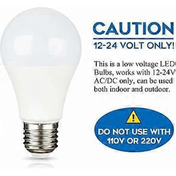E27 9W 12V LED Kallvit 6500K för Camping, motsvarande 75W Halogen, AC DC 12 Volt 24 Volt E27 LED-lampa för Solpanel/Garage/Trädgård, ej dimbar